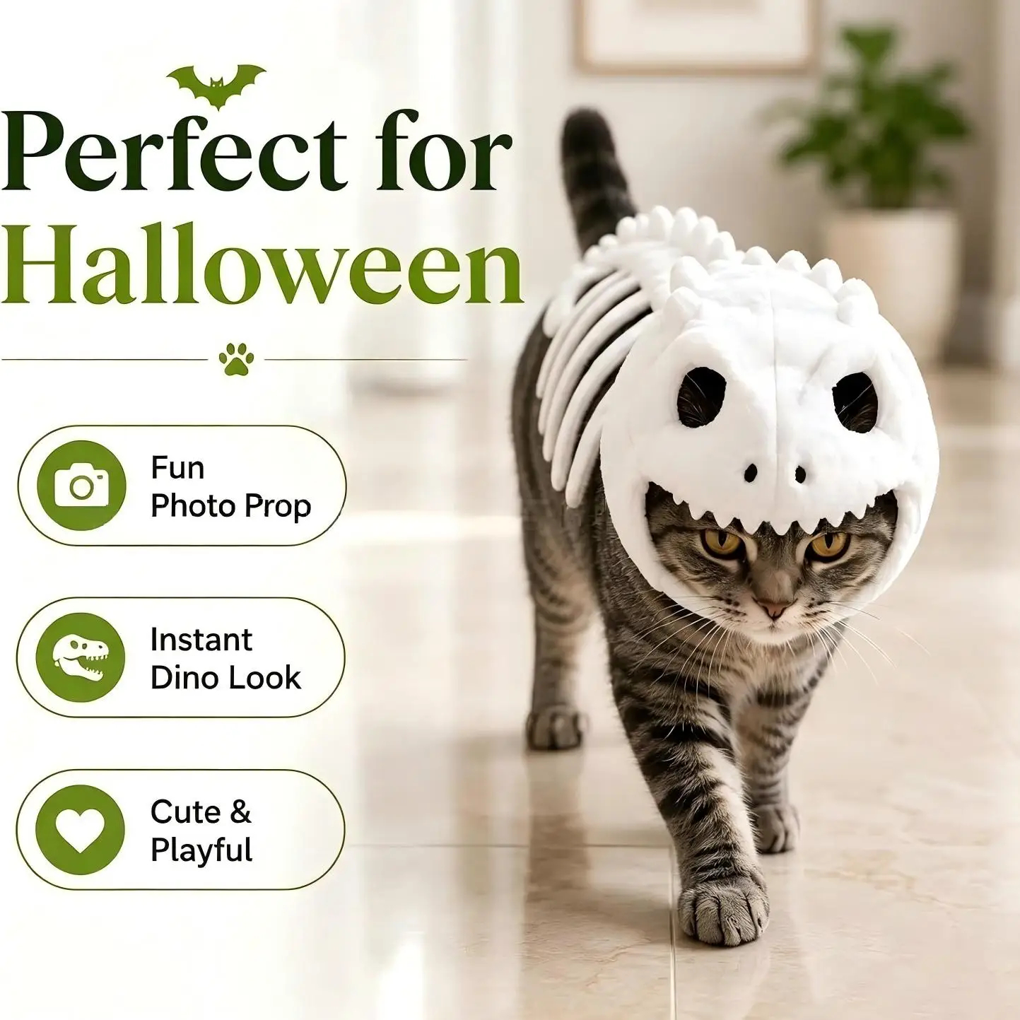 Halloween-Leuchtkostüm für Haustiere, Dinosaurier-Skelett, Plüsch-Kapuzenkostüm, Cosplay-Verkleidung für kleine Hunde und Kätzchen, Partydekoration – Detail 2