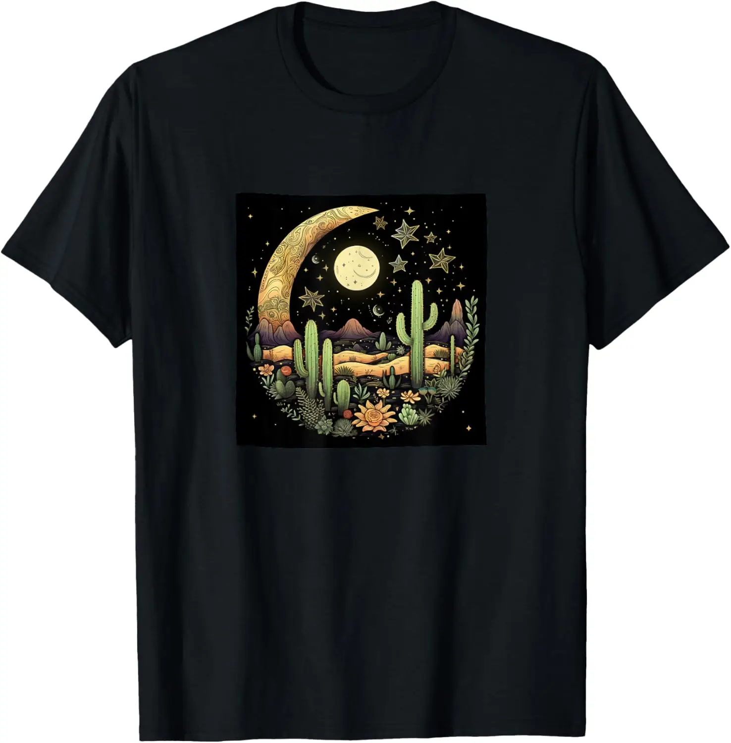 

Cactus Moon Desert Flowers Stars Celestial Boho Graphic T-Shirt