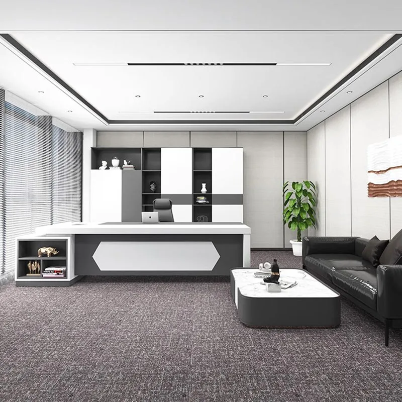 مكتب مكتب غرفة نوم بيضاء واقفة تنفيذية فاخرة على شكل L مكتب مكتب عرض بسيط أثاث تافولو العصري #4