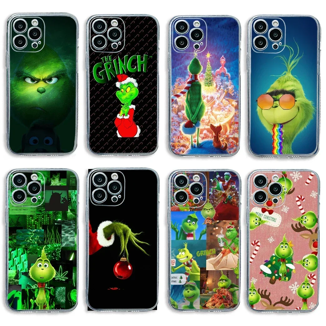 Phone Case For iphone 15 14 13 12 11 XS Pro Max Mini X XR 6 7 8 Plus SE Christmas greens monsters Soft Silicone Transparent Capa