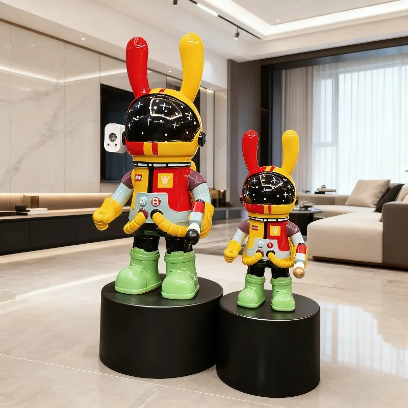 Modern Home Decor Space Rabbit Sculpture Large Piggy Bank Living Room Floor Ornaments Painted Resin Crafts Animal Figurine Model