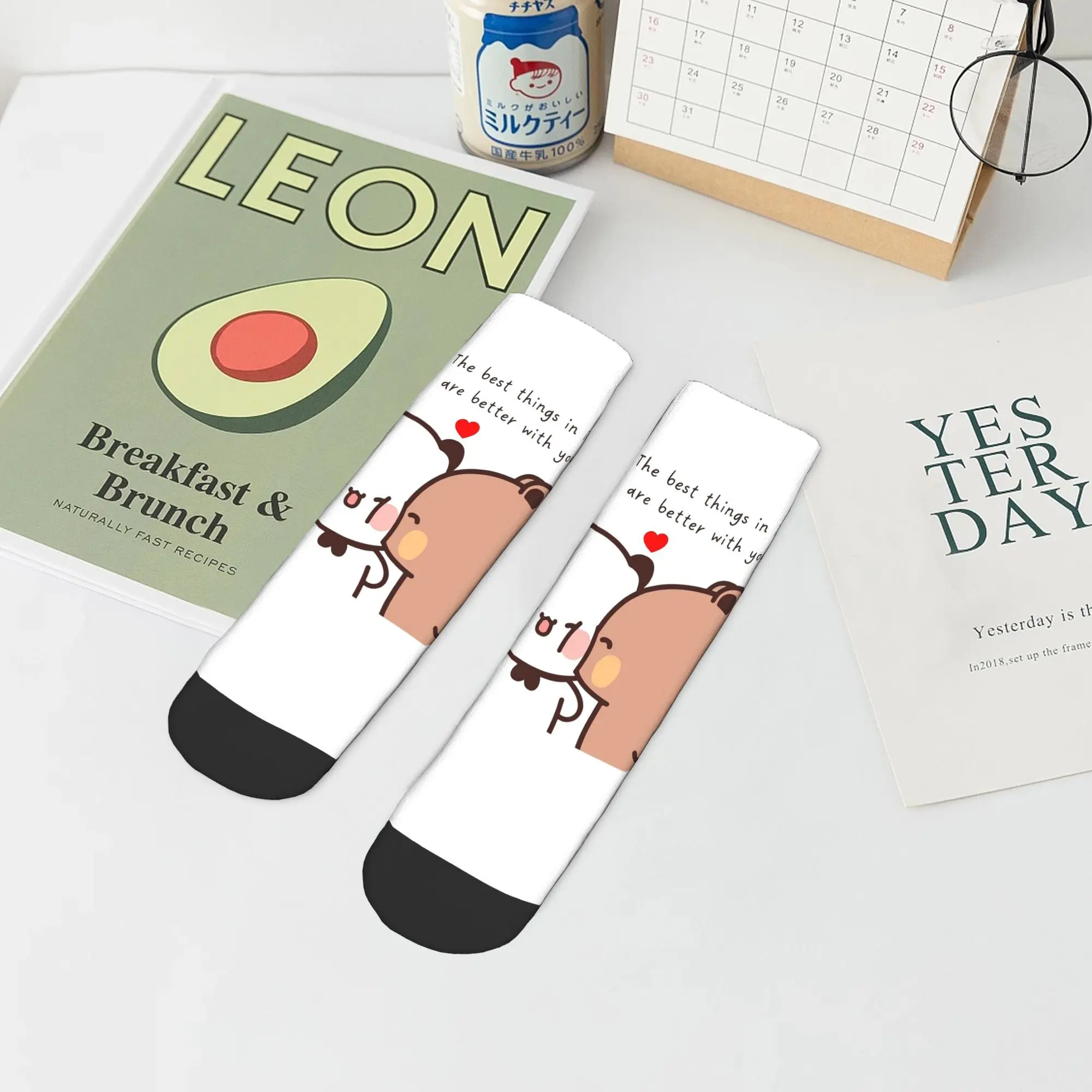 ถุงเท้าลายลูกโป่งพีชและโกมา บูบู ดูดู ถุงเท้าสไตล์ฮาราจูกุ ถุงเท้าทุกฤดู อุปกรณ์เสริมสำหรับของขวัญวันเกิดสำหรับผู้ชายและผู้หญิง