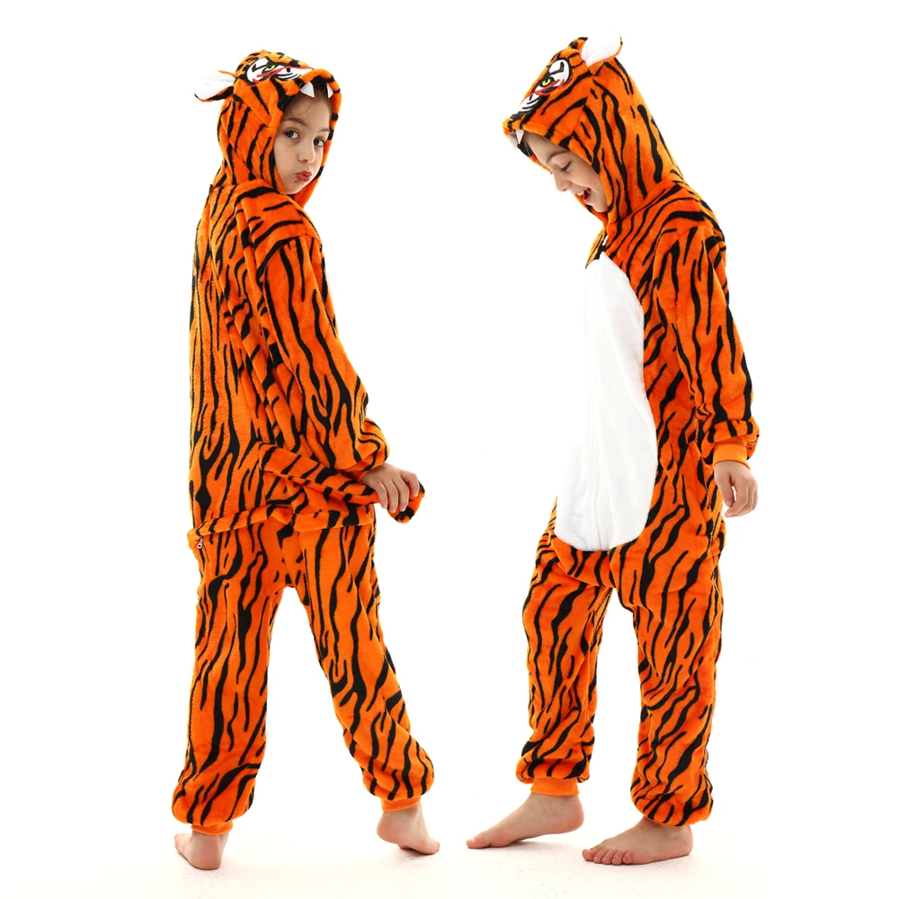 Boys Dinosaur Kigurumi Pajamas Winter Warm Flannel Kids Onesies Pijama Unicorn Kigurumi Animal Hooded Jumpsuits Fox Sleepwear