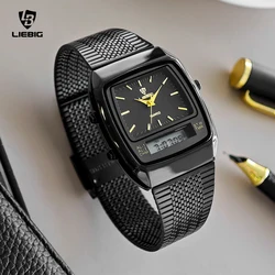 LIEBIG Business Digital Quartz Watches For Men Women Outdoor Dual Display Waterproof Time Week Stainless Steel Strip Wristwatch