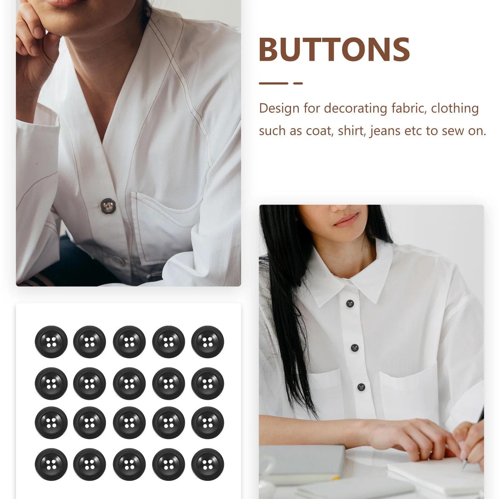 

20pcs Black Brown Wooden Buttons 15mm Four Eye Sewing Coat Supplies Wood Material Round Design Clothing Project