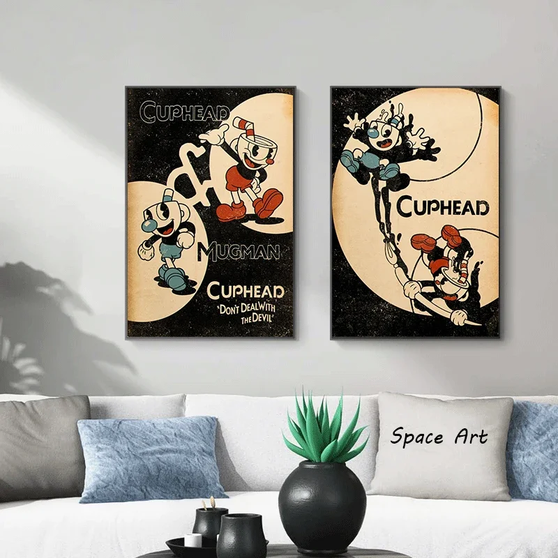 Classic Retro Wall Art Game Anime Cuphead Cartoon Characters HD Canvas Printed Poster Home Living Room Bedroom Decoration