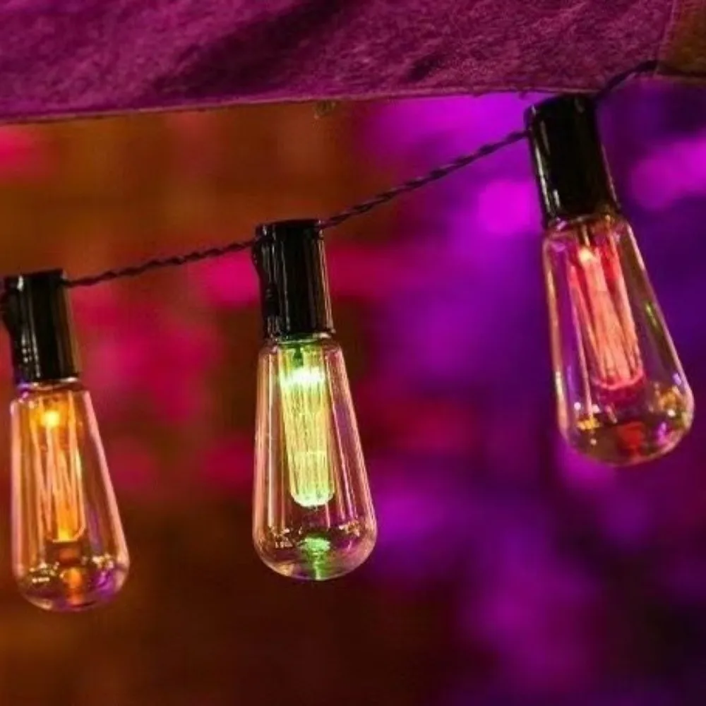 8 Lighting Modes Solar String Lights Retro Waterproof LED Fairy Light String Bulb Shape Shatterproof LED Hanging Light