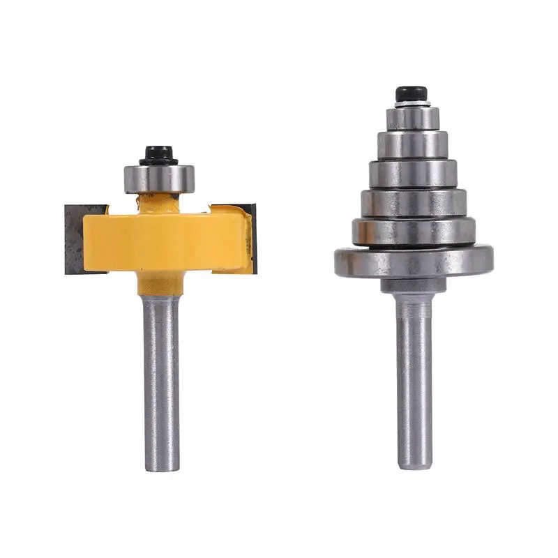 AEE8-1/4 Inch Shank Rabbeting Router Bit With 6 Bearings Set For Multiple Depths 1/8 Inch, 1/4 Inch, 5/16 Inch, 3/8 Inch, 7/16 I