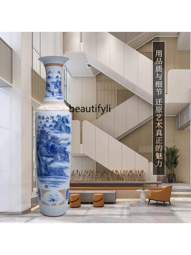 A Beautiful Land Hand-Painted Chinese Floor Vase Ceramic Living Room and Hotel Company Opening-up Ornaments