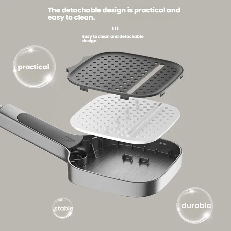 Gray Intelligent Square Tube Shower System Set Multifunctional Digital Display Piano Keys Household Temperature Shower Set