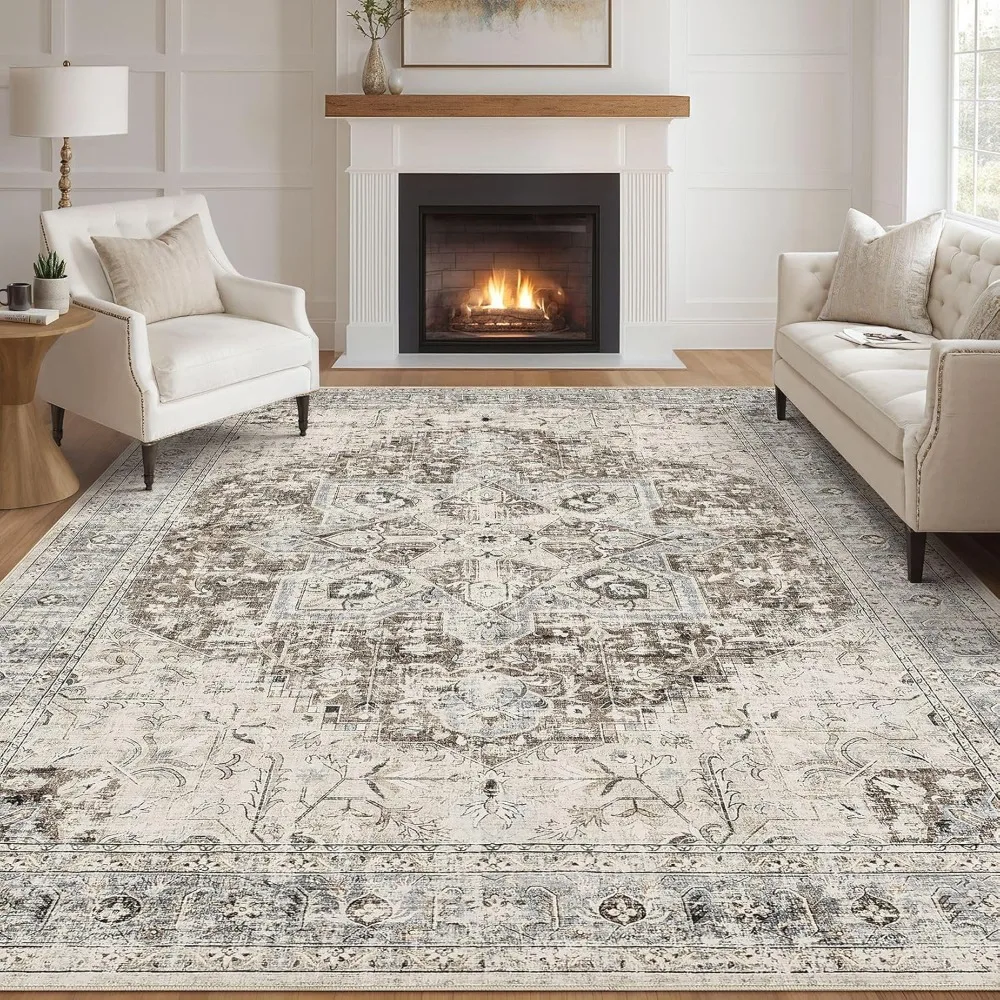 

Area Rug Living Room Rugs - 9x12 Washable Boho Rug Oriental Distressed Large Thin Indoor Carpet for Bedroom Under Dining Table