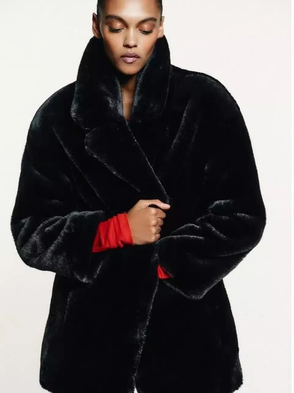 الشتاء ملابس خارجية خطاف معدني إغلاق طويل Sve فو الفراء تأثير معطف Ele Sle تصميم غير متماثل الدفء للشابات #1