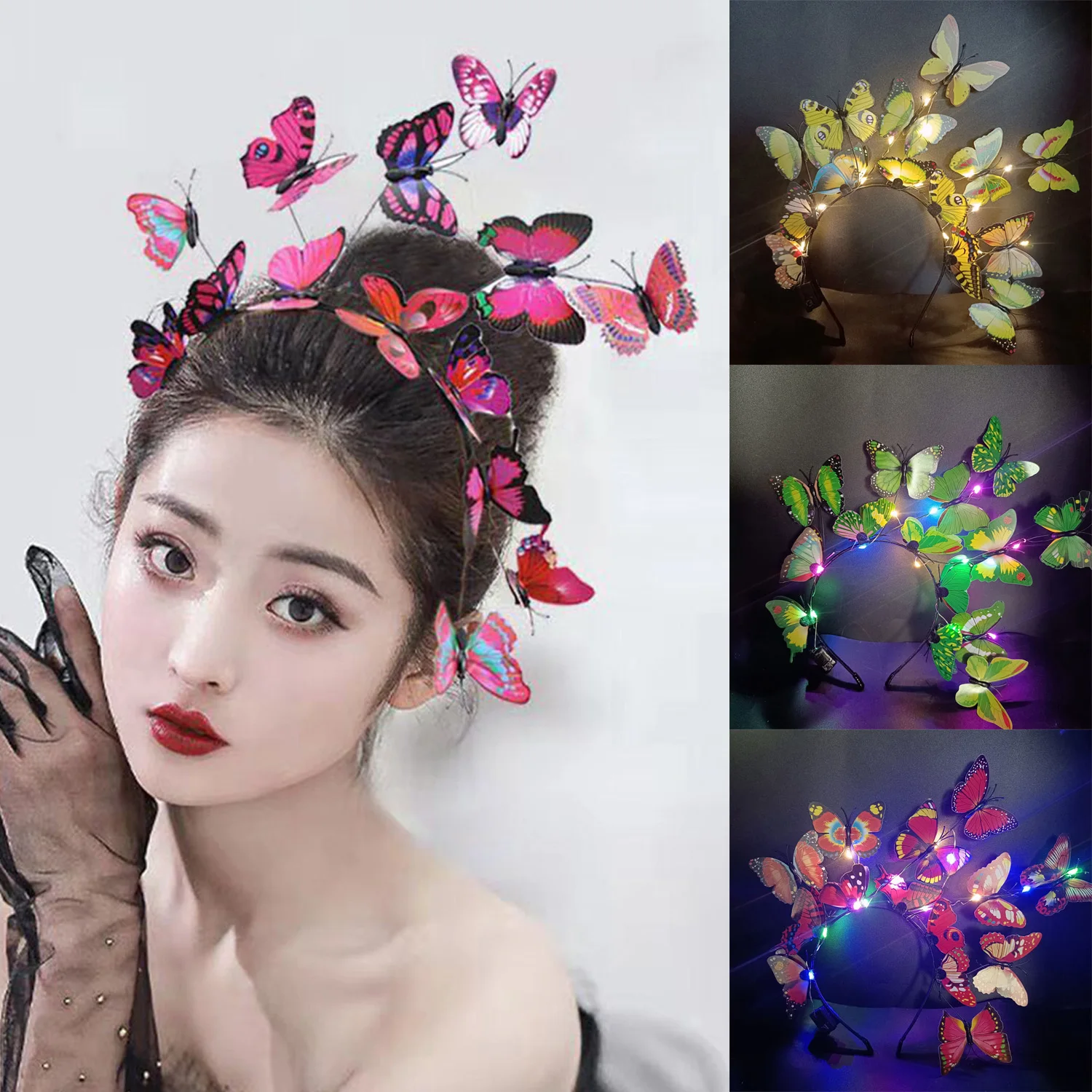 New Glowing LED Light Up Butterfly Headband Bohemian Hair Band Hoops Colorful Headpiece For Party Wedding Concert Head Band