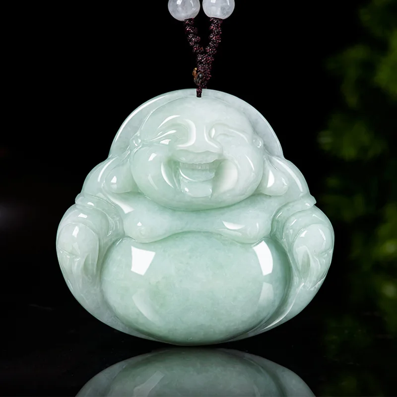 

Natural Myanmar Jadeite Light Green Maitreya BuddhaJade Stone Men's and Women's Necklace Pendant