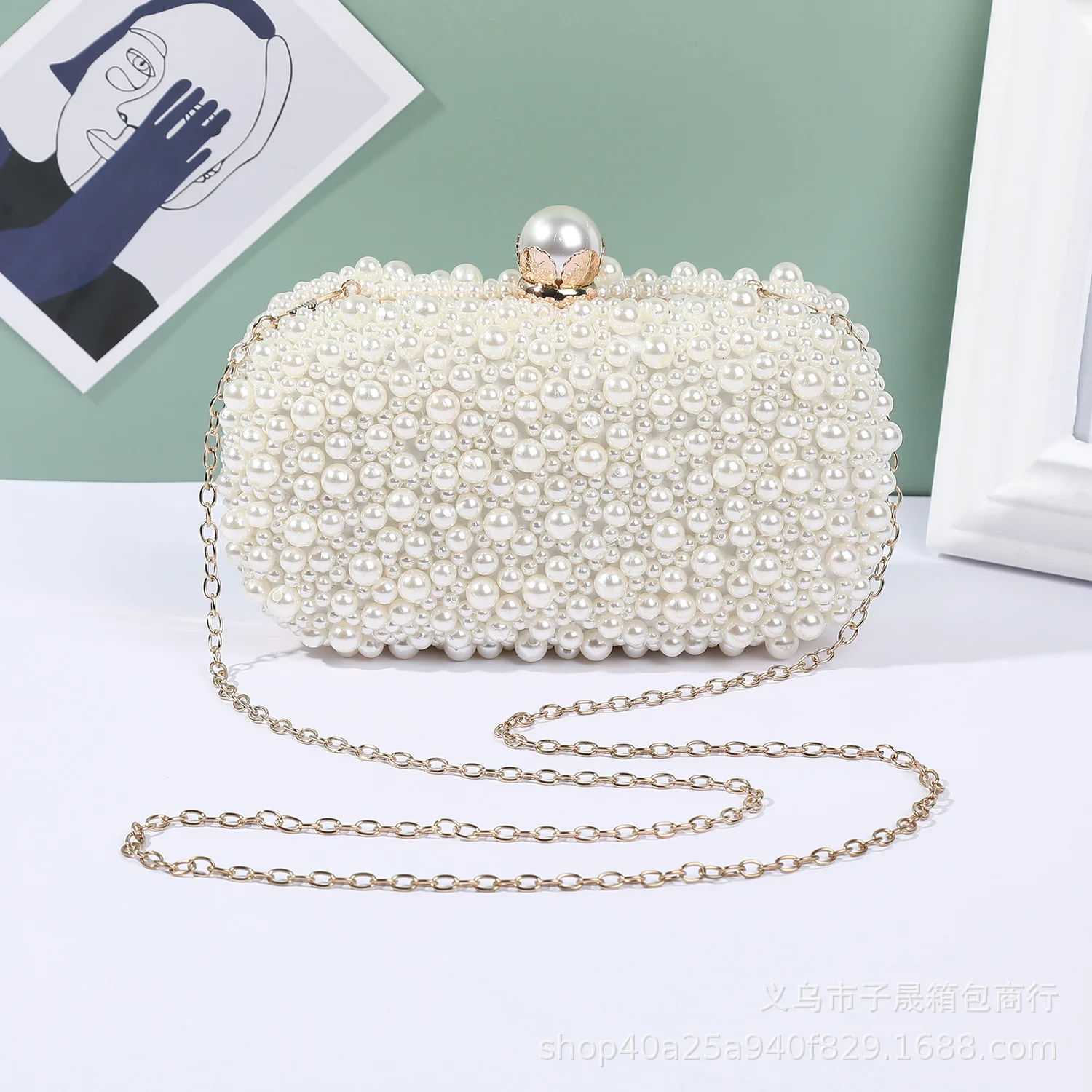 Fashion Elegant Women White Beige Luxury Special Crystals Beaded Pearl Evening Clutch Bags Wedding Party Handbag Beaded