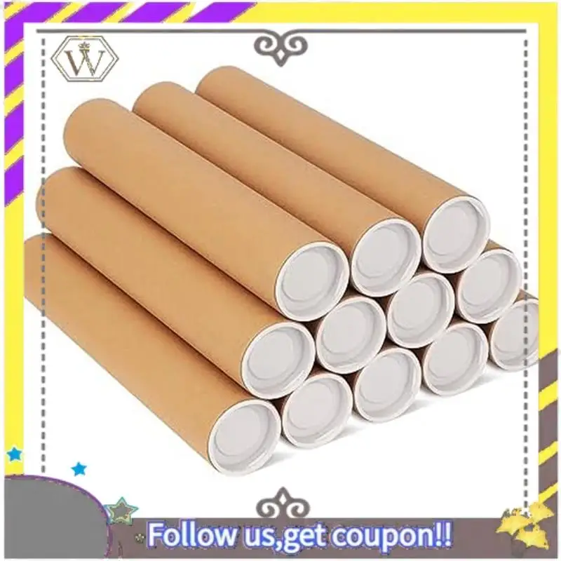 Novo 12 pçs 2x12 Polegada papelão mailers tubo cartaz com tampas para embalagem cartazes para envio