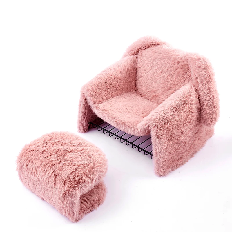 

Modern One seat fur fabric living room leisure chair Fiber glass frame metal base lounge chair with ottoman