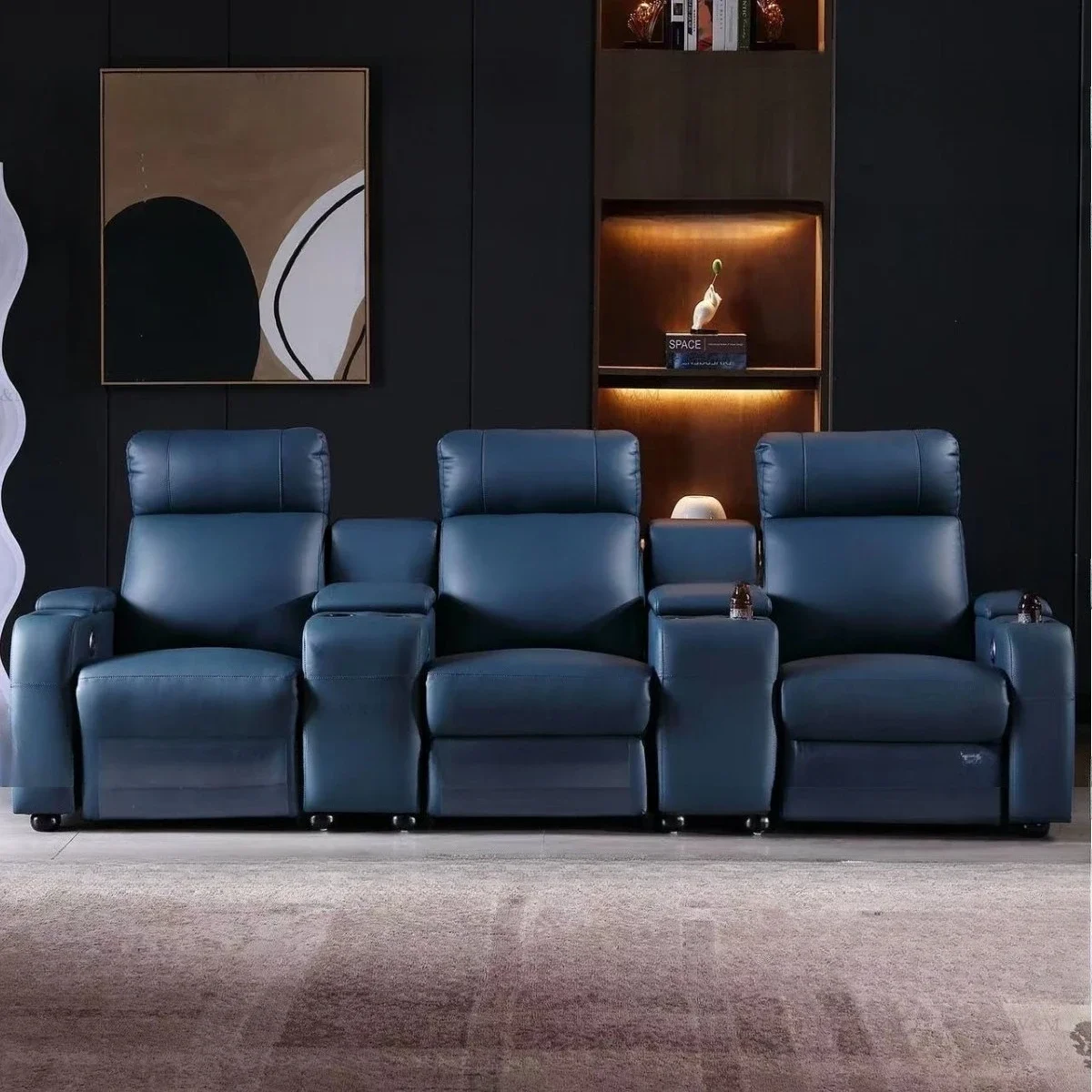 New model, villa audio and video room, leather electric sofa, living room