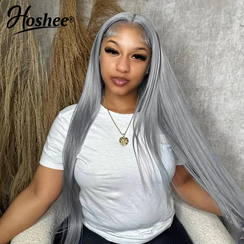 Silver Grey Silky Straight Lace Front With Baby Hair 613 Colored Human Hair Wigs Transparent Frontal Wig Glueless Brazilian