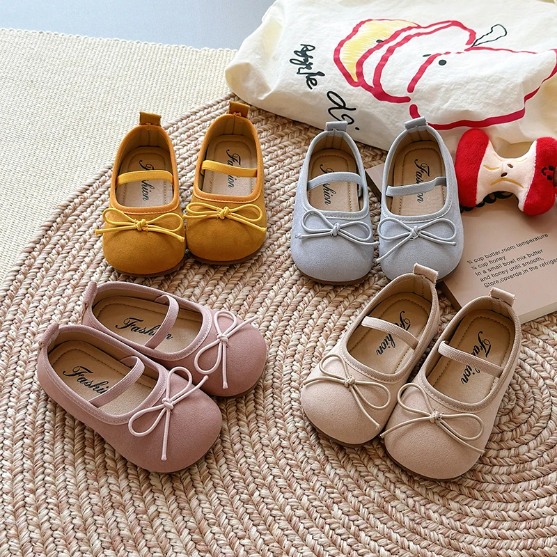 

2026 Spring Autumn New Children Leather Shoes for Girls Fashion Korean Style Soft Sole Anti-slippery Sweet Bowtie Princess Shoes