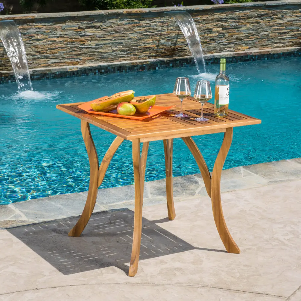 Square Wooden Coffee Table, Outdoor Side Table with Slatted Design, Suitable for Backyard, Garden Coffee Table