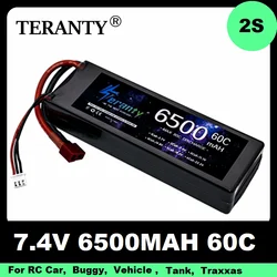 Batteria per custodia rigida da 7.4V Teranty 2S 6500mah 60C batteria Lipo con spina a T per veicoli per barche RC auto elicottero camion Truggy Traxxas