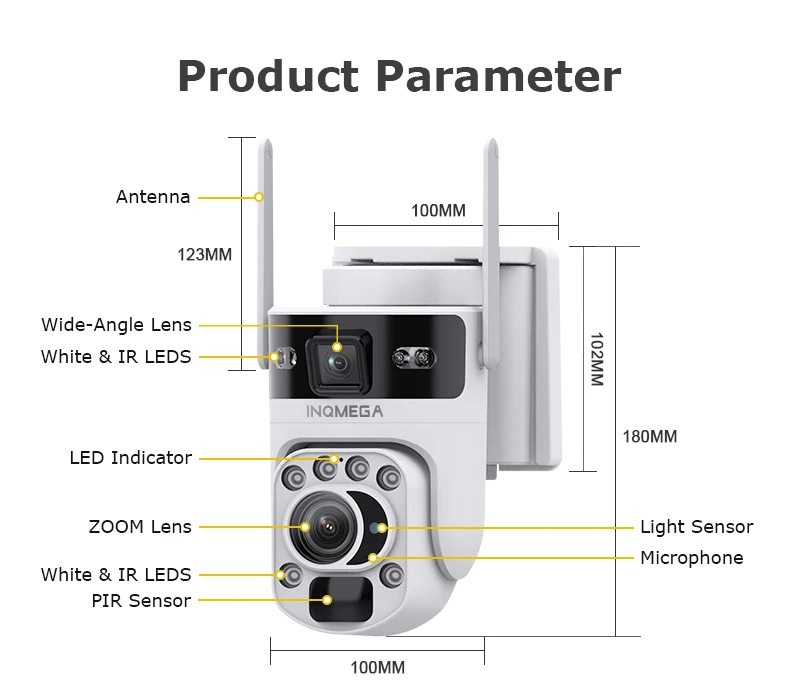 INQMEGA 12MP 60X Optics Zoom Dual Screen 4G /WIFI Solar Camera Securty Outdoor PIR Human Detection Color Night Vision UBOX APP