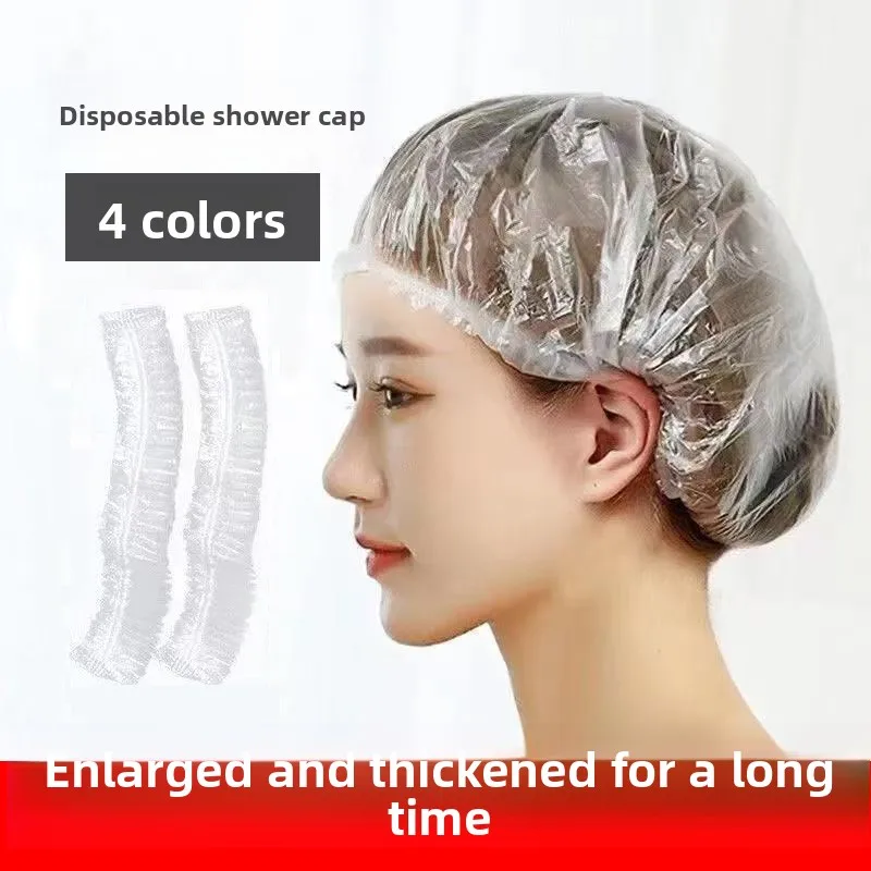

100 Pieces Transparent Thickened Disposable Plastic Shower Caps for Hotel Hairdressing