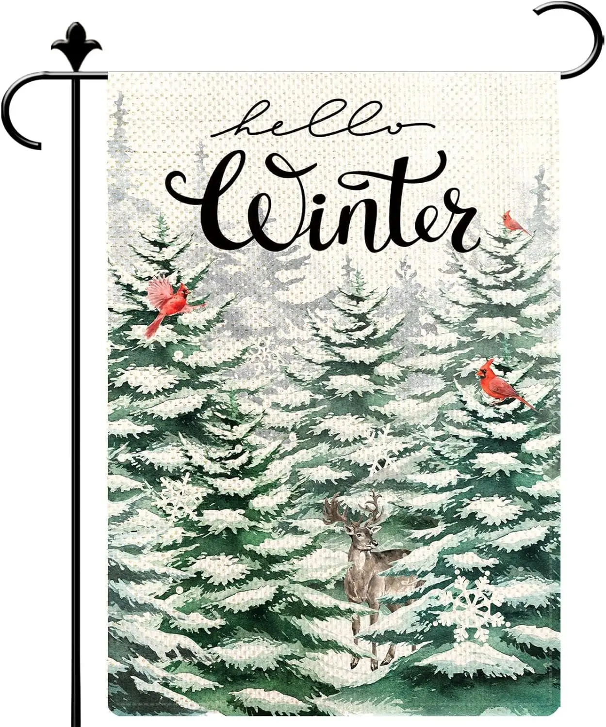 Hello Winter Garden Flag Burlap Small Vertical 12 x 18 Inch Snowflakes Snow Welcome Garden Yard Elk House Flags for Winter Chris