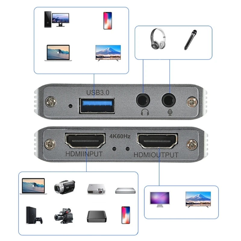 USB ถึง HDTV Video Card อุปกรณ์บันทึกวิดีโอ 4K Transfer บันทึก Grabbers สำหรับบันทึกที่ถ่ายทอดสด