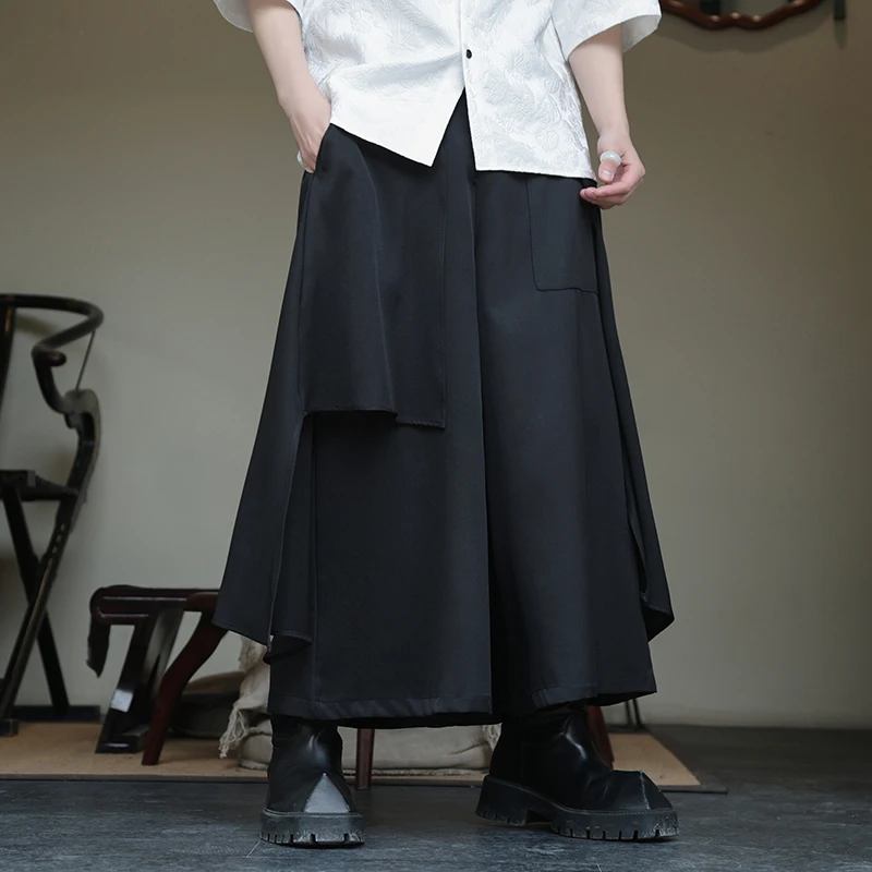 ญี่ปุ่น Gothic ไม่สม่ําเสมอเอวสูงกระโปรงจีบกางเกงสําหรับชายสีดํา Harajuku Punk Cargo กระโปรงฤดูร้อน Vintage เสื้อผ้า