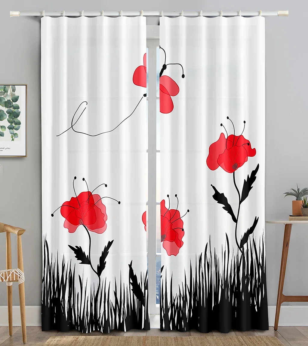 Plum Flower Ink Painting Japanese Cheap 2 Pieces Free Shipping Thin Curtains for Living Room Bedroom Window Drape Home Decortion