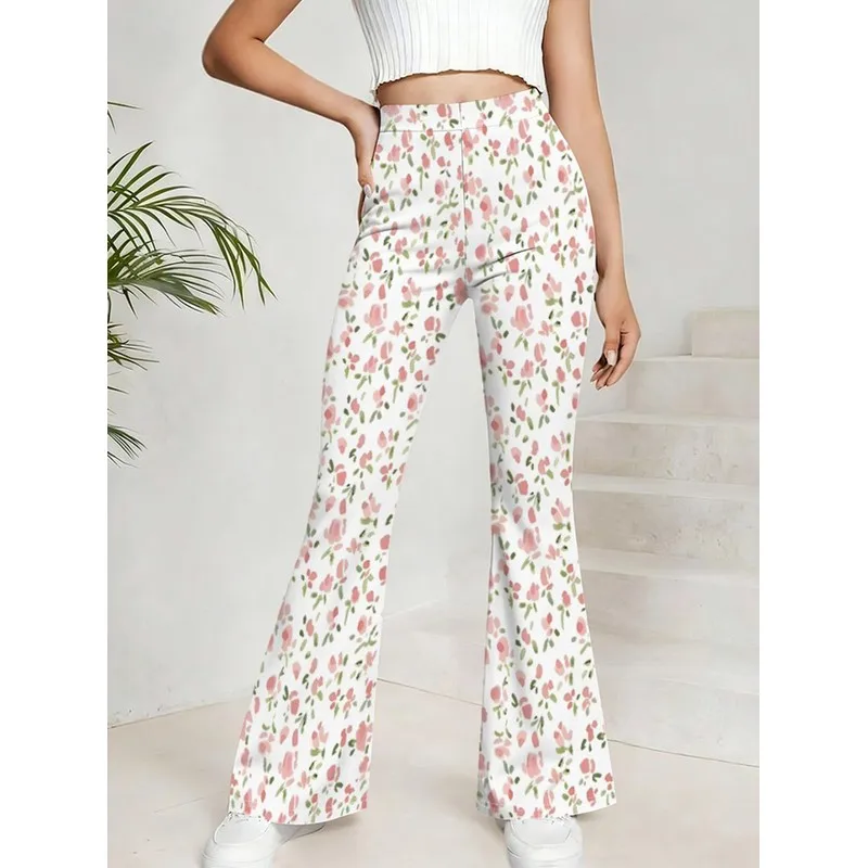 Girls All Over Print Flare Pants Stretchy Bell Bottom Leggings Elastic Waist Pants for Tween Teens Back to School Outfit