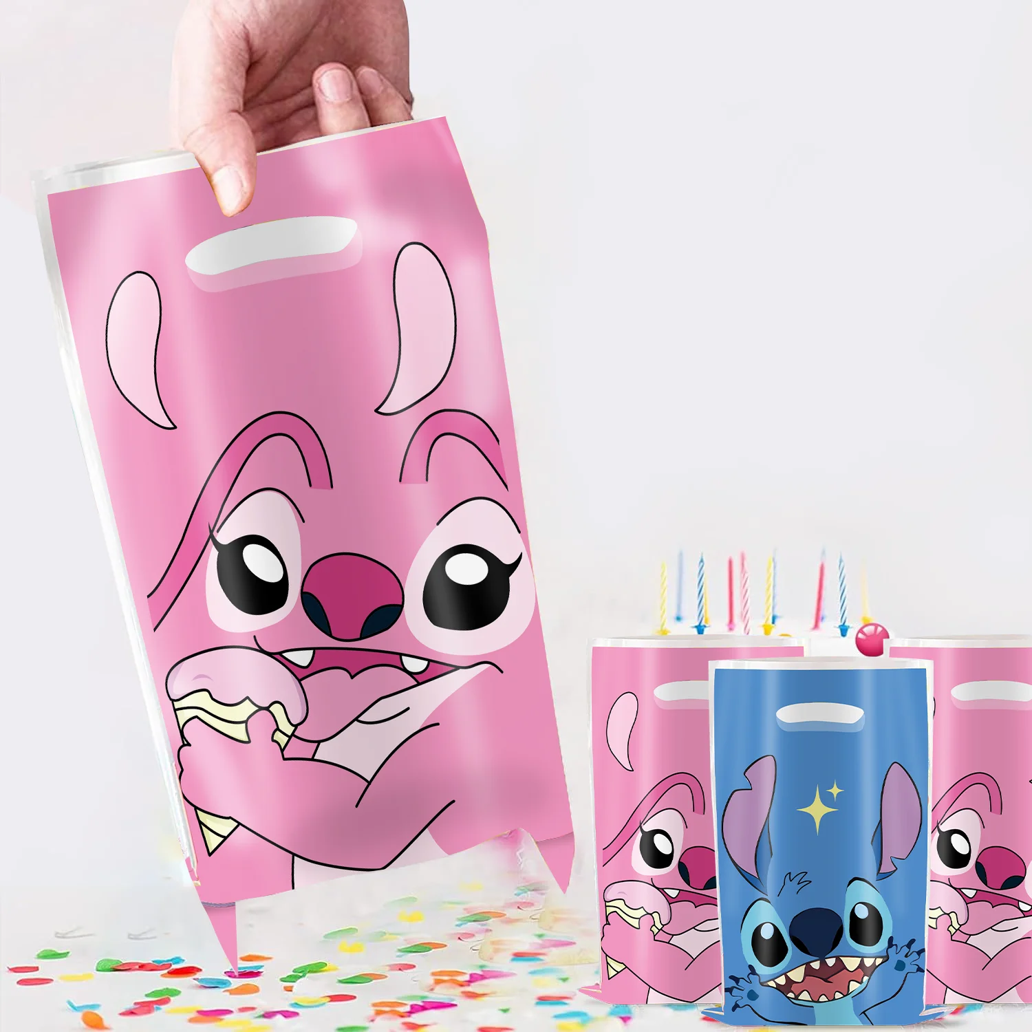 Disney Stitch Bag Party Favors Stitch Birthday Decoration Plastic Biscuit Candy Bags Pink Blue Baby Shower Supplies Gifts Toys