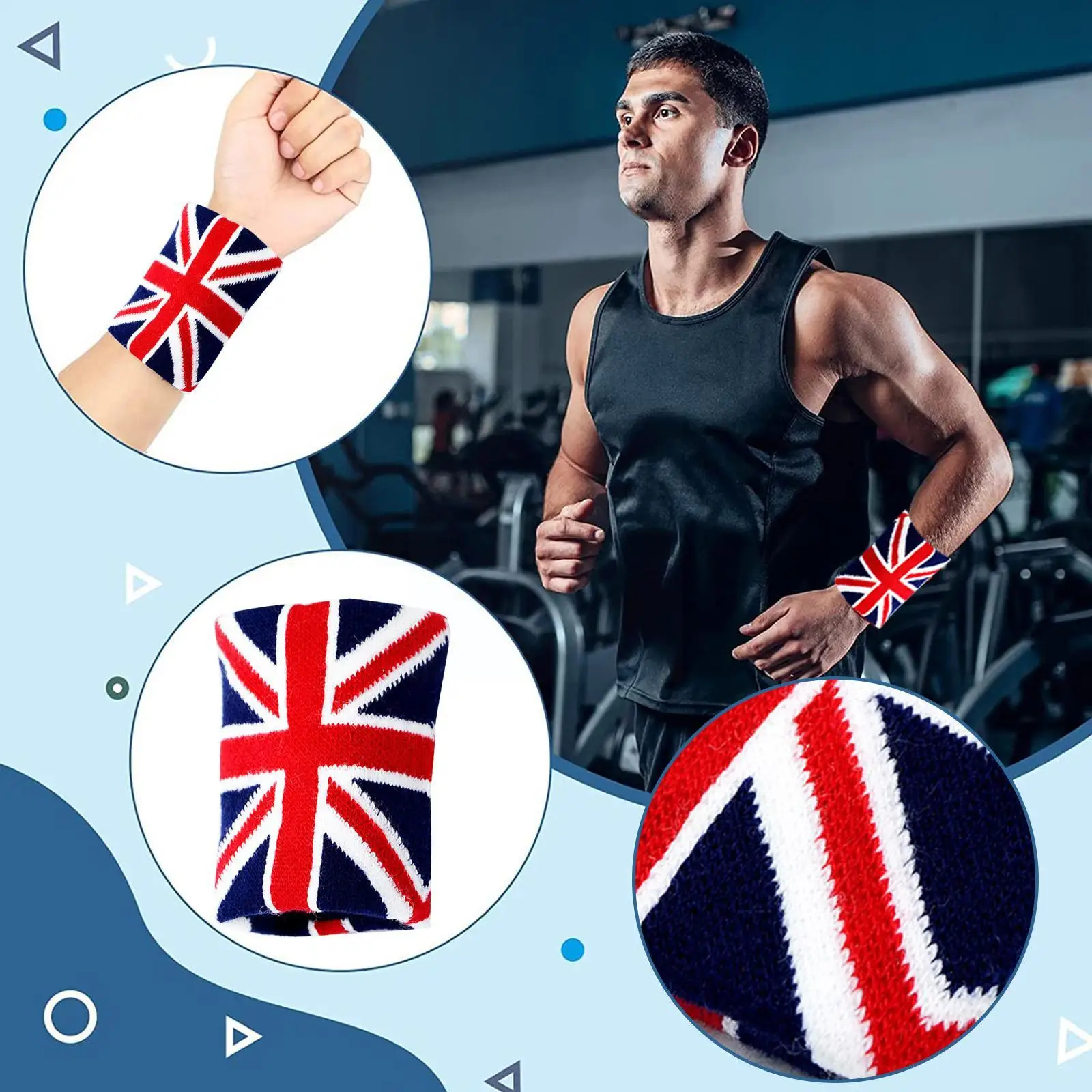 Union Jack Pattern Blue Red Wristband Sport Sweatband Hand Band Sweat Wrist Support Brace Wraps Guards for GYM Volleyball B H8D0