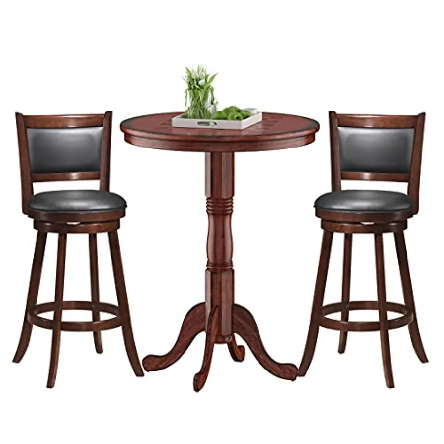 

3 Pcs Dining Table Set, Wooden Pub Pedestal Side Table with Stable Base, 360 Degrees Swivel Bar Stool, Round Bar Table and Stoo