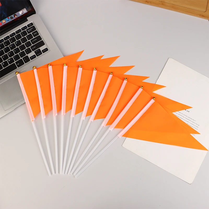Solid Color Hand Waving Flags Handheld Mini Flag Colorful Triangular Flags With 10 Plastic Flagpoles Performance Supplies