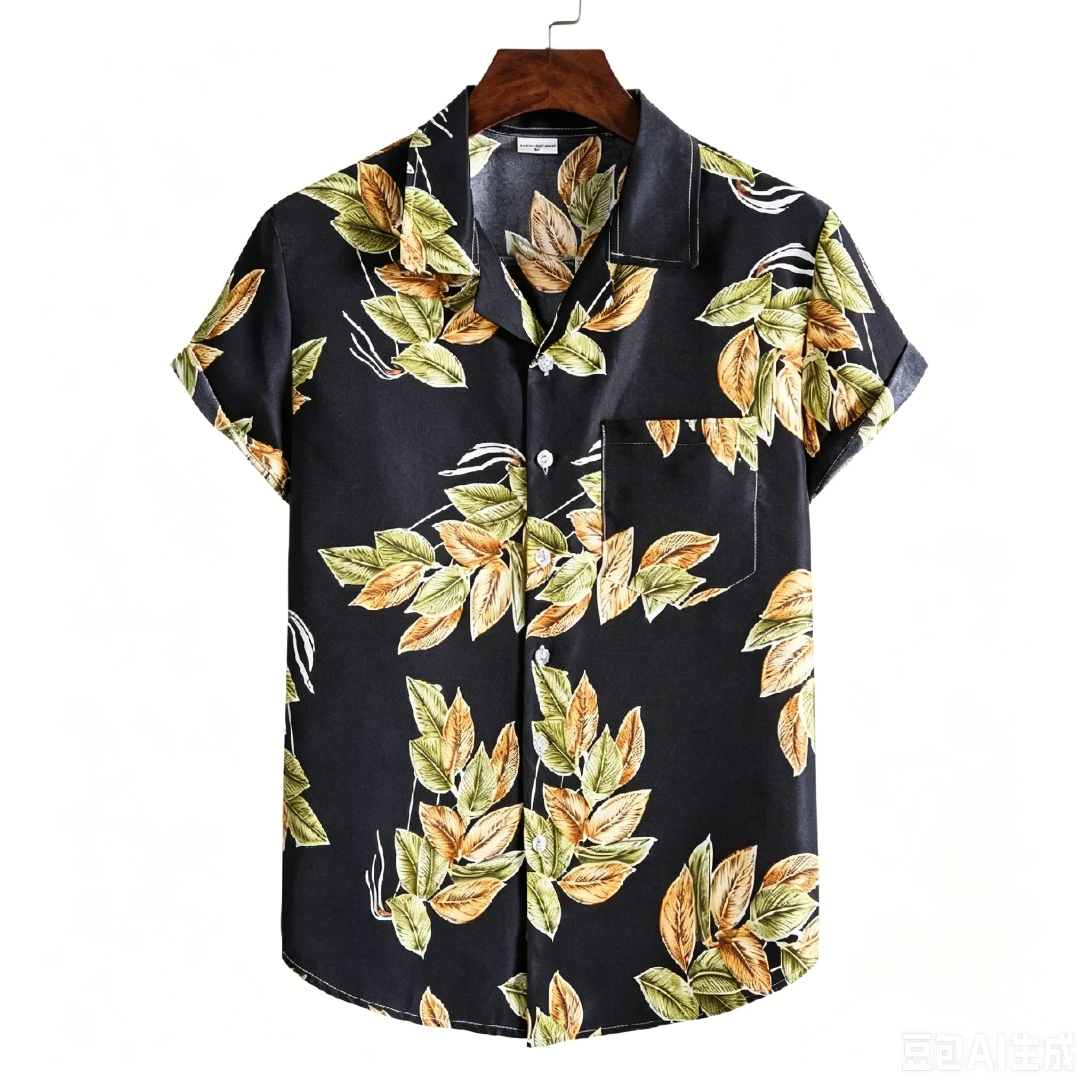 Commuting Holiday Printed Shirt, Fun Cartoon Island Plant Breathable Men's Cuban Collar Shirt