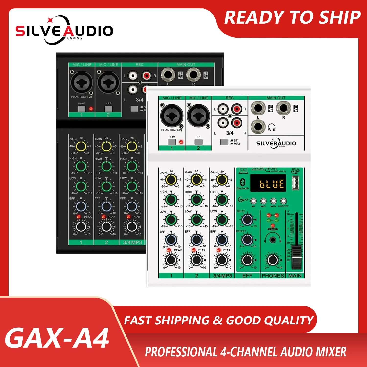 GAX-A4 Professional 4-Channel Mixer Portable Digital Mixer with USB Mixer Crossover Live Singing