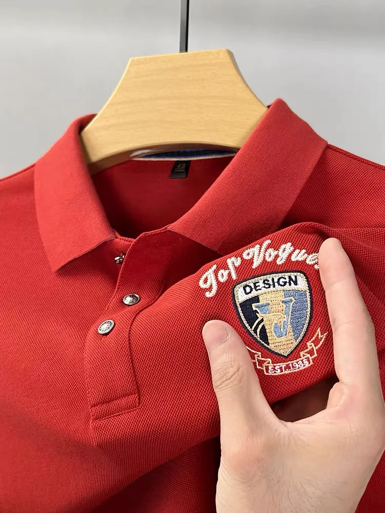 

High end silk cotton long sleeved men's brand embroidered polo shirt 2024 Spring and Autumn new comfort casual fashion T-shirt