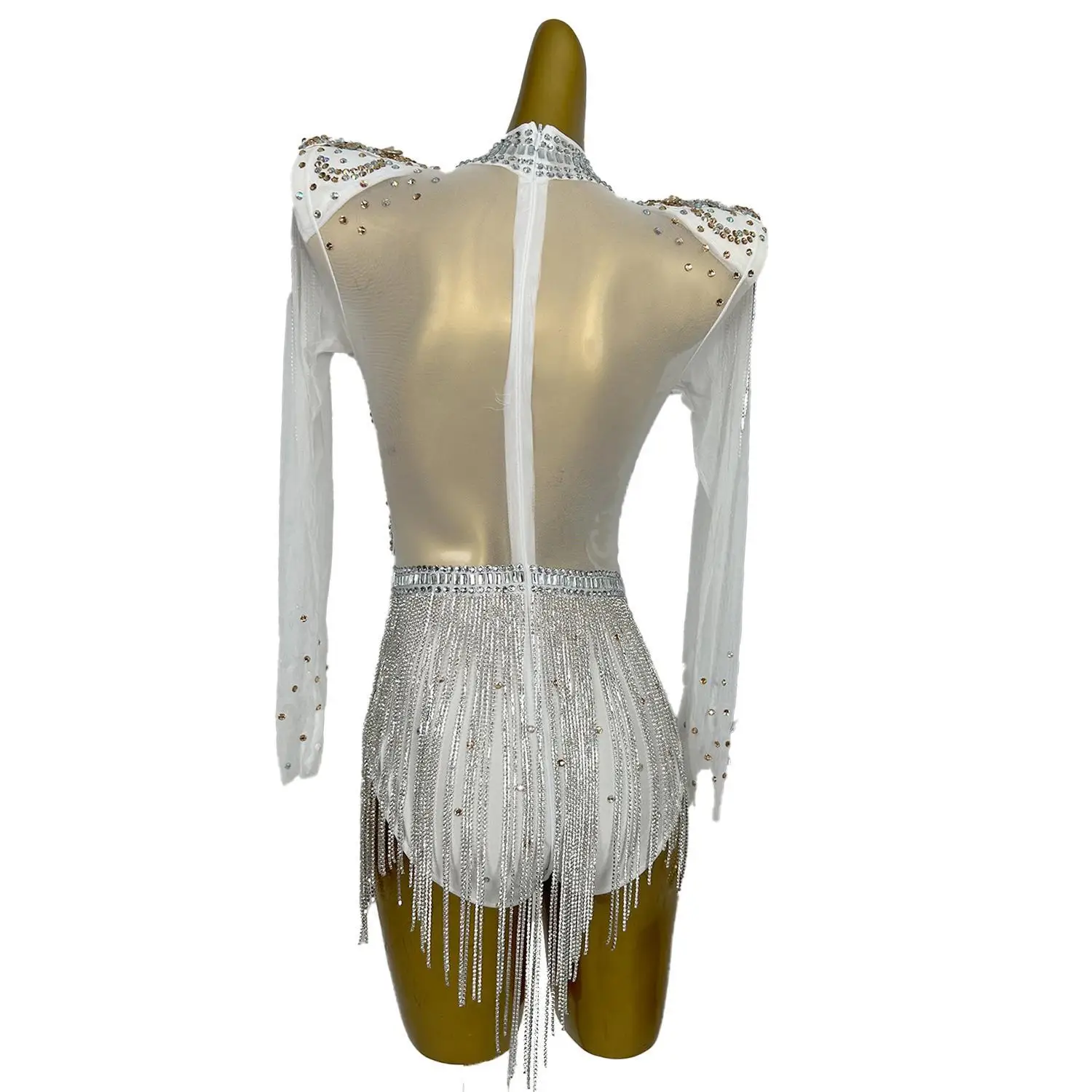 Sexy Tassel Rhinestone Bodysuits Dress Women Crystal Leotard Singer Dance Stage Performance Costume Club Jumpsuits Bolihuanghou