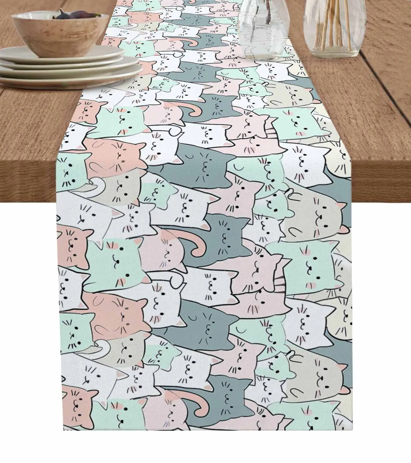 Cat Line Arrangement Hand Drawn Table Runner Decoration Home Decor Dinner Table Decoration Table Decor