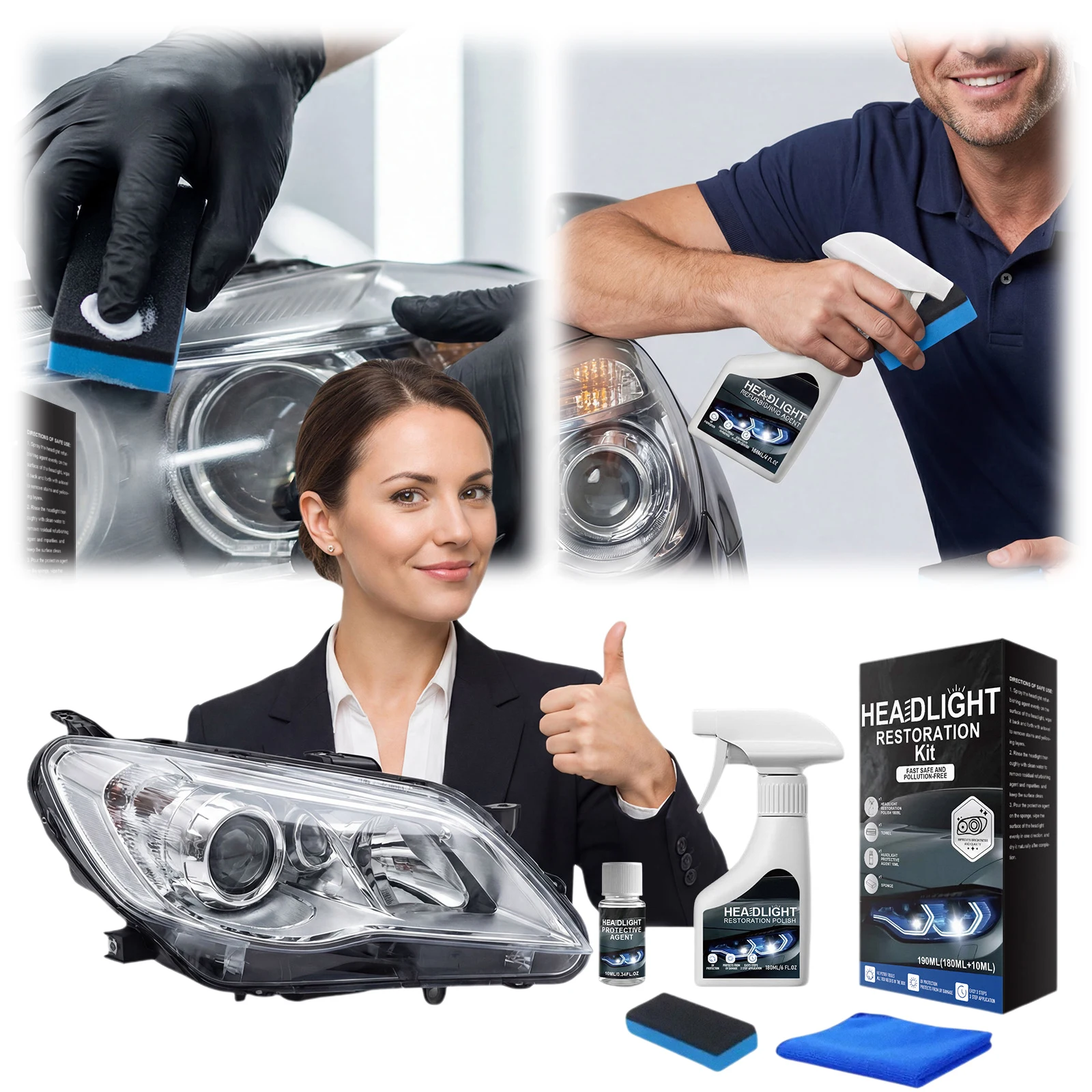 Automotive Headlamp Restoration Fluid Kit Car Headlight Restoration Kit for All Vehicle Types for Oxidized and Yellowed Lenses