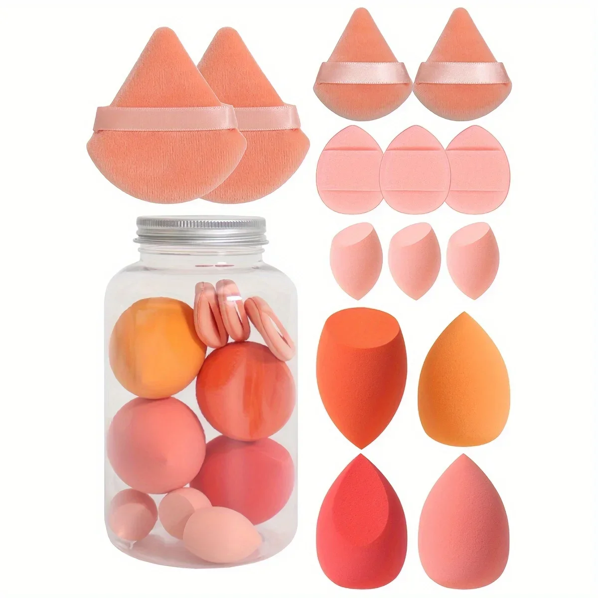 Ensemble d'éponges de maquillage 14 pièces avec pot de rangement sans Latex, bouffantes de doigts d'éponge de maquillage, bouffantes cosmétiques de fond de teint humide et sec à double usage