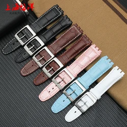 Black Brown 17mm 19mm 23mm Waterproof Genuine Leather Watch Strap Band For Swatch Alligator Pattern Leather Belt watchband