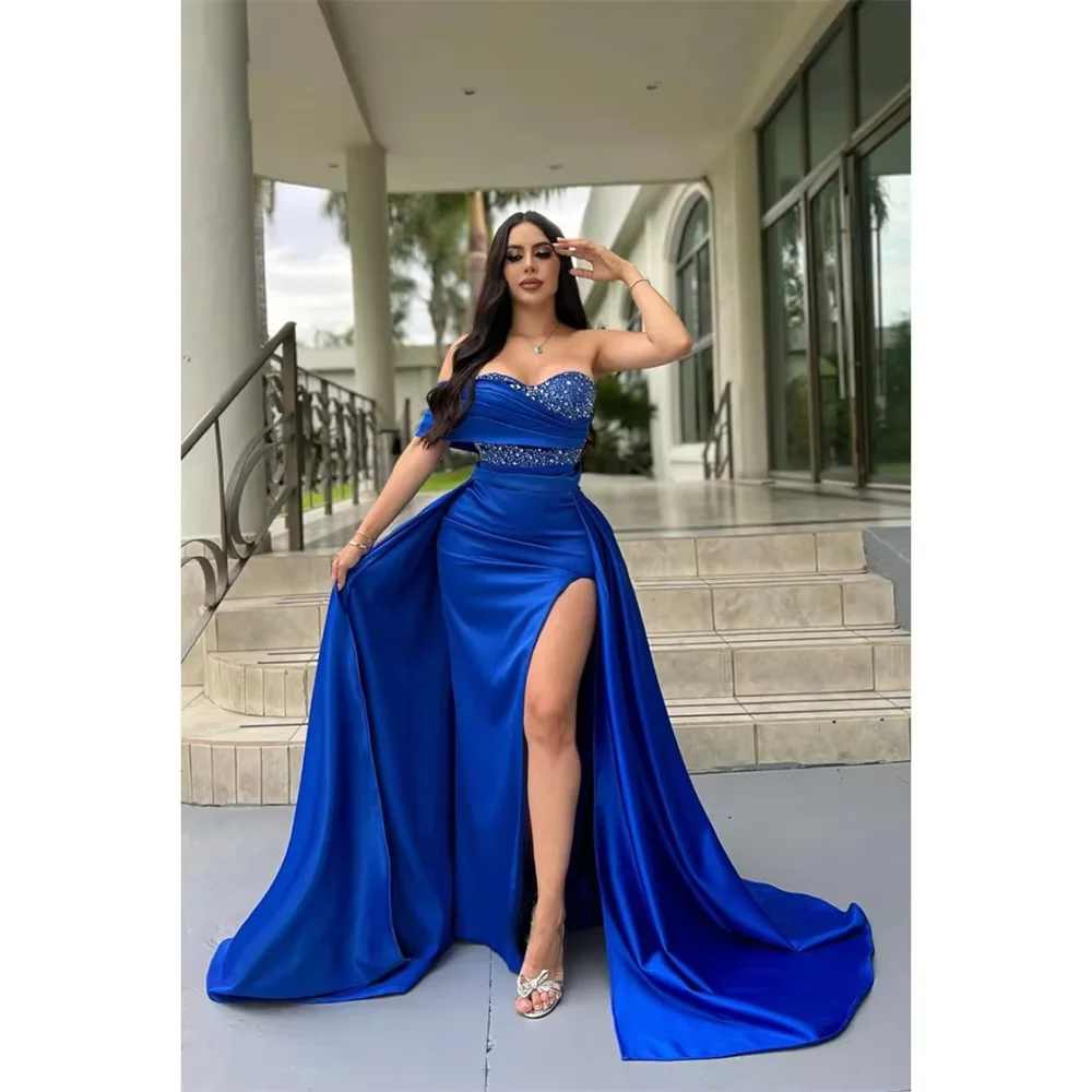 

Customized Sparkling Satin Mermaid Prom Dress Off the Shoulder Shining Tight Corset Wedding Party Dress فساتين سهره نسائيه فخمة