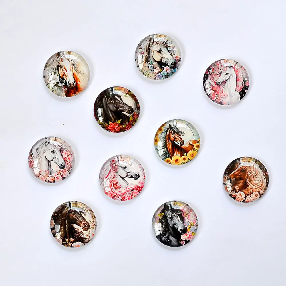Watercolor Horse With Flowers Art Paintings 12mm/18mm/20mm/25mm Round photo glass cabochon demo flat back Making findings
