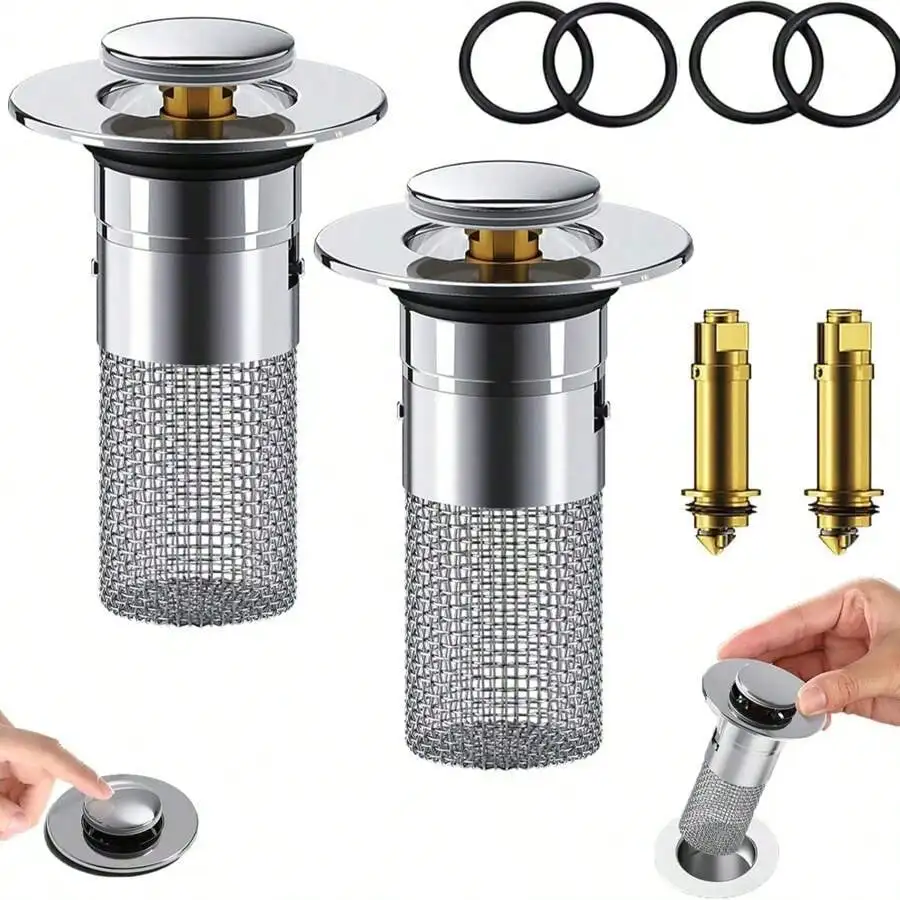 

Press-Type Sink Stopper - Stainless Steel Odor Proof Washbasin Drain Plug, Universal Bathroom Accessory