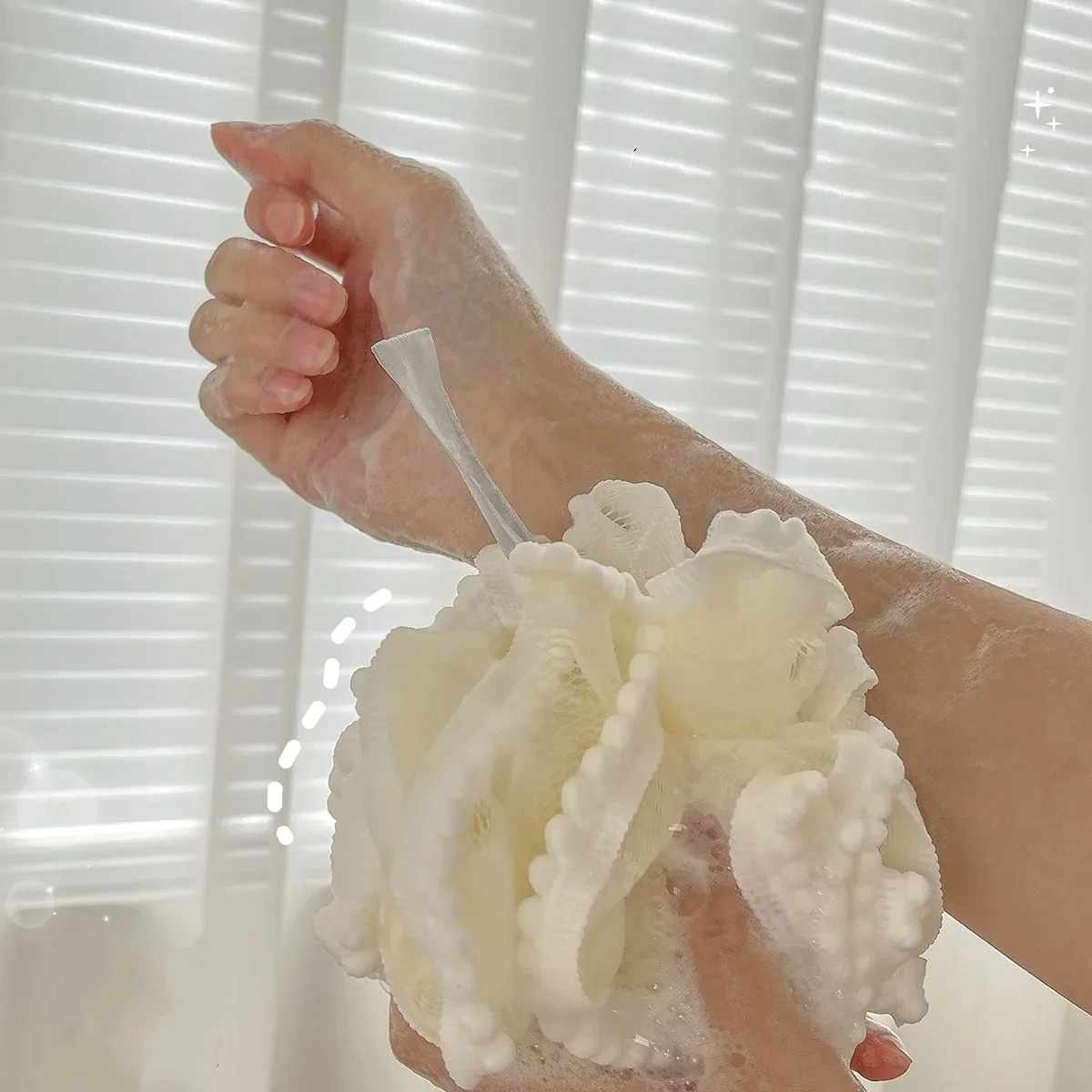 Bola de esponja de baño de malla suave, cepillo de limpieza de piel, secador de ducha, limpiador corporal, purificador exfoliante, accesorios de baño de flores