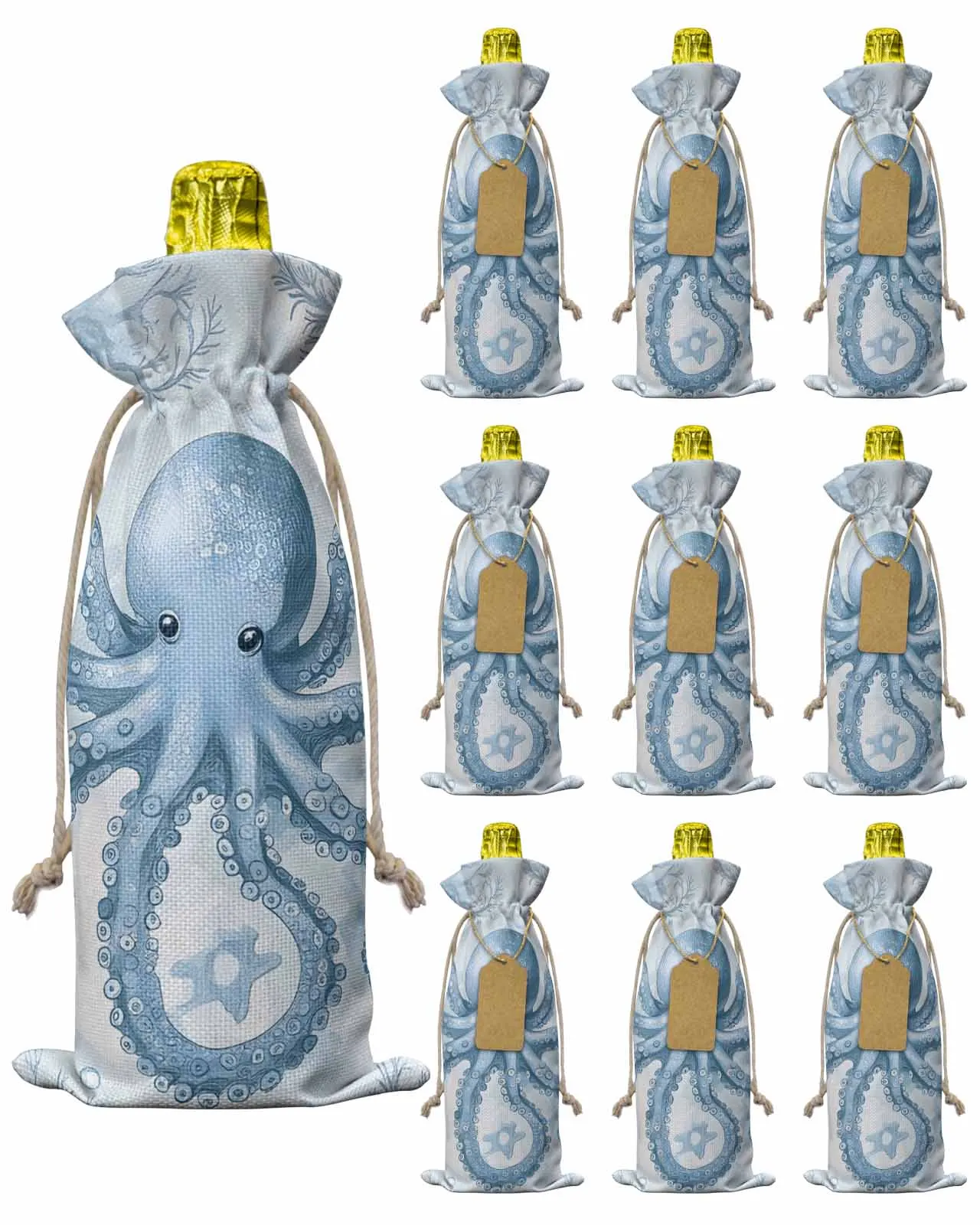 

10pcs Wine Bottle Covers Vintage Octopus Coral Wine Holder Carrier Packaging Bag Wedding Party Decor Gift